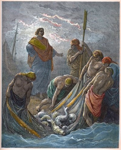 De wonderbaarlijke visvangst - gravure in 