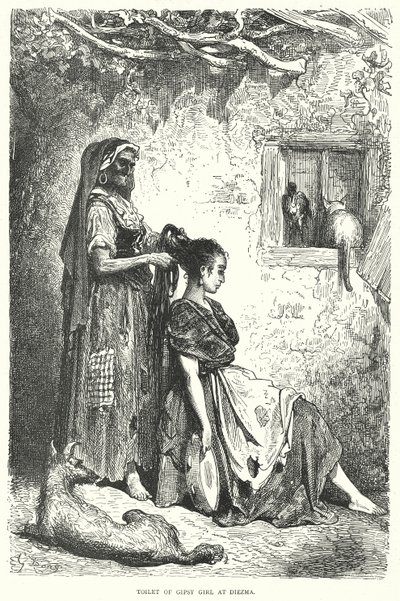 Toilet van zigeunermeisje bij Diezma (gravure) door Gustave Dore