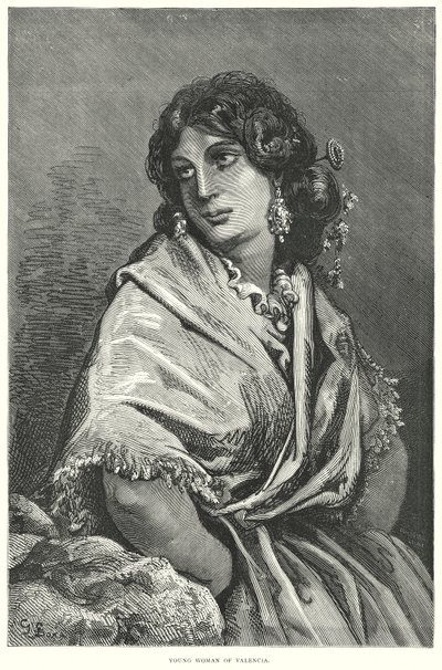 Jonge vrouw van Valencia (gravure) door Gustave Dore
