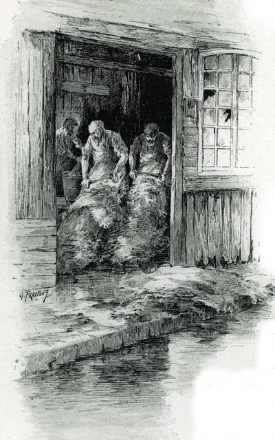 Leerlooiers in de rue des Gobelins in Parijs door Gustave Fraipont
