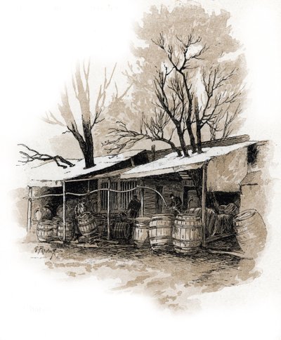 Uitzicht op het nieuwe magazijn van rue de Bordeaux, Bercy, Parijs Tekening door Gustave Fraipont (1849-1923) uit Saint-Juirs door Gustave Fraipont