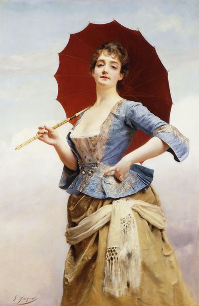 Een dame met een parasol door Gustave Jacquet