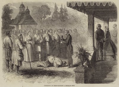 Ceremonie van de emancipatie van een Russische lijfeigene door Gustave Janet