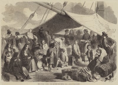 Dek van Schip bij Ringo, met Vluchtelingen uit Messina door Gustave Janet
