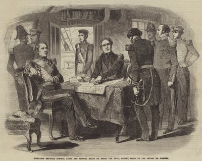 Ontmoeting tussen admiraal Lyons en admiraal Bruat aan boord van de Royal Albert, voorafgaand aan de aanval op Kinburn door Gustave Janet