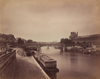 De Pont du Carrousel, Parijs: Uitzicht naar het westen vanaf de Pont des Arts,1856-1858 (foto) door Gustave Le Gray