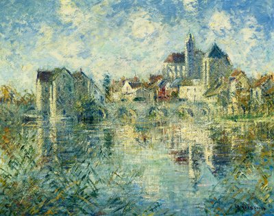 Moret-sur-Loing, de brug en de kerk, ca. 1935 door Gustave Loiseau