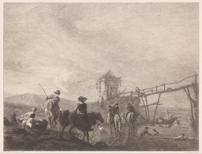 Rustende en zwemmende figuren aan een oever door Gustave Marie Greux