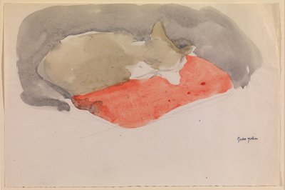 Kat Slapend op een Rode Kussen door Gwen John