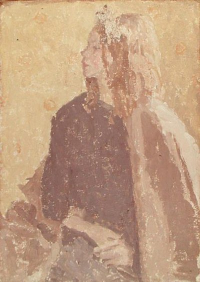 Meisje in profiel (olieverf en krijt op doek) door Gwen John