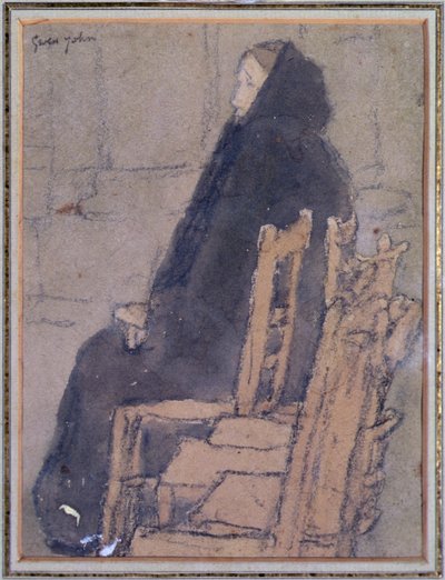 Oude vrouw in een zwarte sjaal door Gwen John