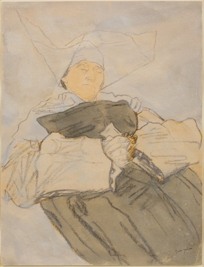 Slapende non, ca. 1916-18 (Houtskool, aquarel en gouache) door Gwen John