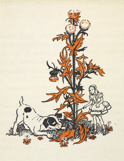 Gekrompen Alice en de Puppy bij een gigantische distel door Gwynedd M. Hudson