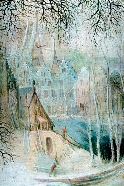 Een winterlandschap met een houthakker (detail), ca. 1606-1656 door Gysbrecht Leytens