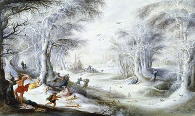 Een Winterlandschap met de Kindermoord door Gysbrecht Lytens or Leytens