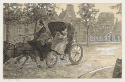 Twee vrouwen in een paardenkoets door H.C. Louwerse (signed by artist)