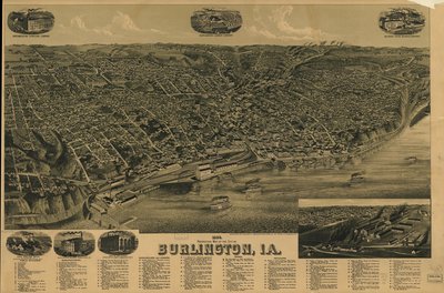 Perspectiefkaart uit 1889 van de stad Burlington, Ia. LOC 75693230 door H. Wellge