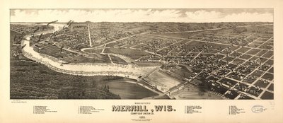 Vogelvlucht van Merrill, Wis. districtshoofdstad Lincoln Co. 1883. LOC 75696715 door H. Wellge