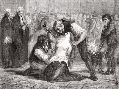 De marteling van Madame de la Motte, gegraveerd door Meyer-Heine, uit 