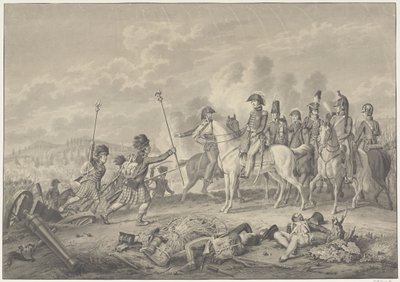 Hertog van Wellington ontvangt tijdens de slag bij Waterloo twee op de Fransen veroverde standaarden met adelaars, 1815 door Haatje Pieters Oosterhuis
