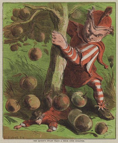 De dwerg van de koningin haalt een grap uit met Gulliver door after Hablot Knight Browne