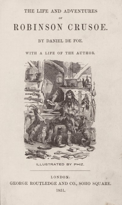 Titelpagina voor Het Leven en de Avonturen van Robinson Crusoe door after Hablot Knight Browne
