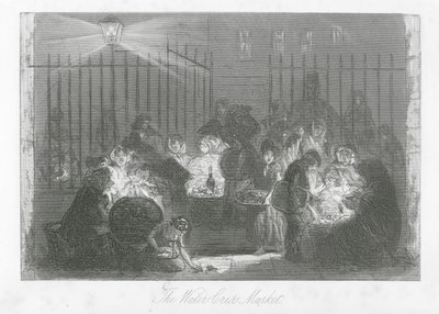 Londense straten: De Waterkersmarkt door Hablot Knight (1815 92) Browne