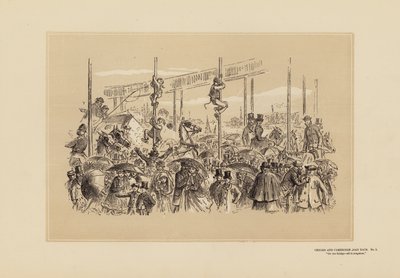 Oxford en Cambridge Bootrace, Nr. 3, Op de brug (gravure) door Hablot Knight (1815 92) Browne