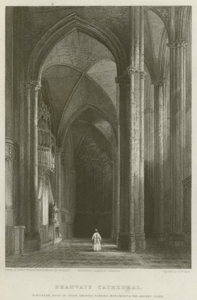 Kathedraal van Beauvais, Noordelijke beuk van het koor met het monument van Forbin en de oude klok door Hablot Knight Browne