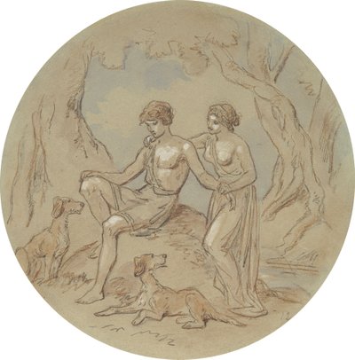 Een van achttien ontwerpen voor een serie platen die Venus en Adonis illustreren door Hablot Knight Browne