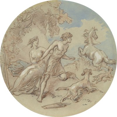 Een van achttien ontwerpen voor een serie platen die Venus en Adonis illustreren door Hablot Knight Browne