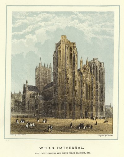 Kathedraal van Wells, westelijke gevel met de noordelijke portiek transept, enz. door Hablot Knight Browne