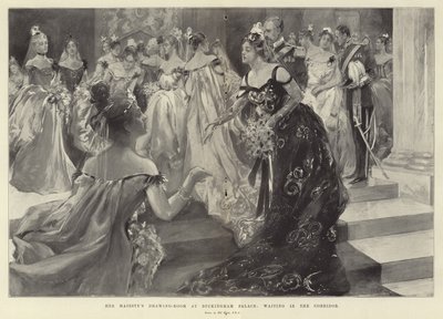 De salon van Hare Majesteit op Buckingham Palace (gravure) door Hal Hurst