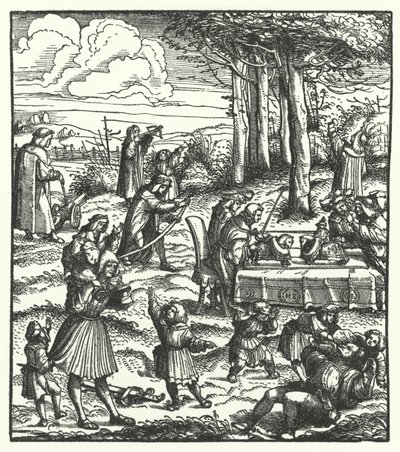 Aartshertog Maximiliaan van Oostenrijk met zijn speelkameraadjes als kind door Hans (after) Burgkmair
