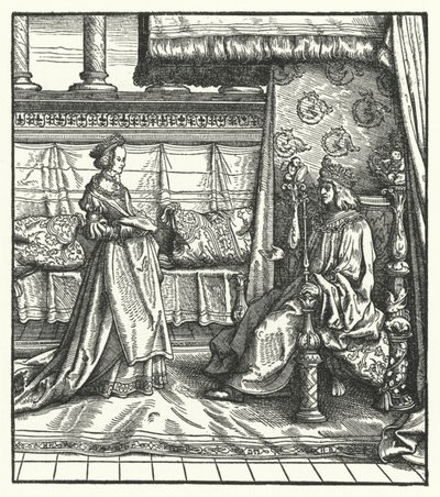 Karel de Stoute, hertog van Bourgondië, met zijn dochter Maria, die later trouwde met de toekomstige Heilige Roomse Keizer Maximiliaan I in 1477 door Hans (after) Burgkmair