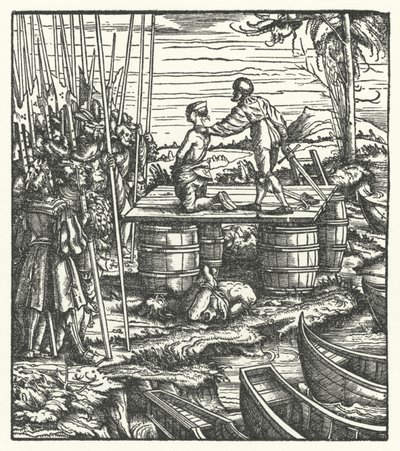 Executie van de leiders van een opstand tegen het bewind van aartshertog Maximiliaan van Oostenrijk in Vlaanderen door Hans (after) Burgkmair