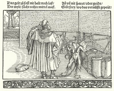 De Demon van Hebzucht door Hans (after) Burgkmair