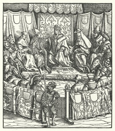 De Heilige Roomse Keizer Maximiliaan I onderhandelt met de Hongaren door Hans (after) Burgkmair