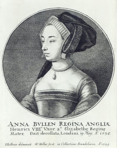 Anne Boleyn, geëtst door Wenceslaus Hollar door Hans (after) Holbein the Younger