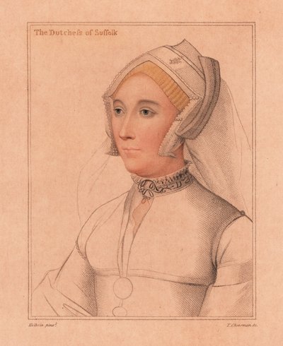 Catherine Brandon, Hertogin van Suffolk.,1812 (gravure) door Hans (after) Holbein the Younger