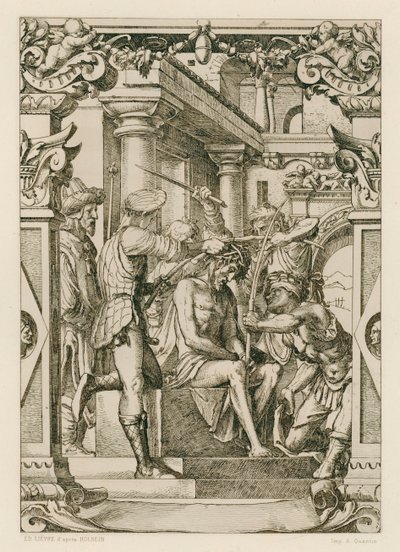 Jezus Christus, gekroond met doornen door Hans (after) Holbein the Younger