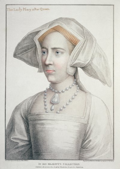 Portret van Lady Mary na koningin (1516-58) gegraveerd door Francesco Bartolozzi (1727-1815) 1796 door Hans (after) Holbein the Younger