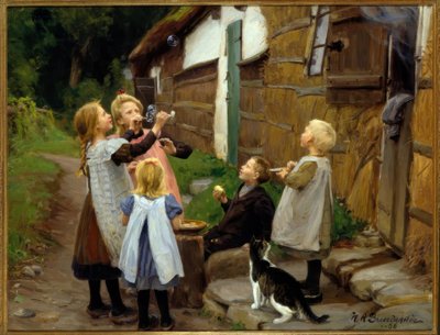 H.A.Brendekilde, zeepbellen door Hans Andersen Brendekilde