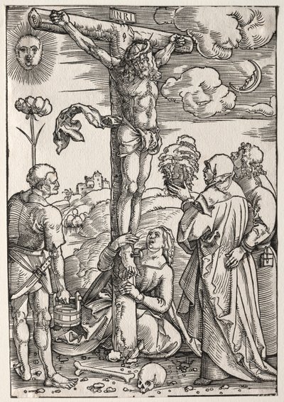 Christus aan het Kruis met Maria, St. Johannes, Maria Magdalena en St. Stefanus, 1505 door Hans Baldung