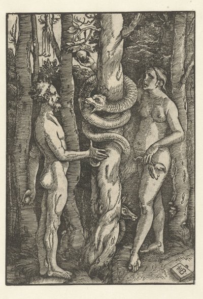 Adam en Eva met de slang door Hans Baldung Grien