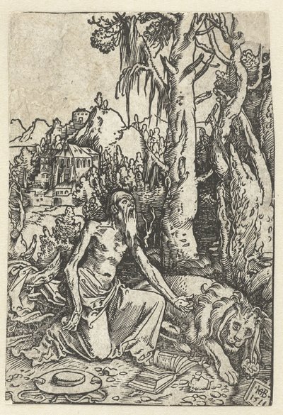 Heilige Hieronymus als boeteling in de woestijn door Hans Baldung Grien