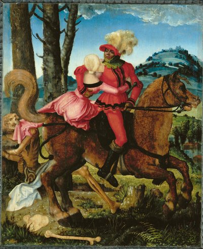 Ridder, maagd en dood (schilderij op hout) door Hans Baldung Grien