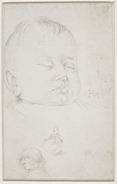 Het hoofd van een kleine jongen in driekwart profiel, de halfopen mond van de jongen door Hans Baldung Grien