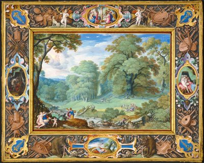 Landschap met het verhaal van Venus en Adonis door Hans Bol