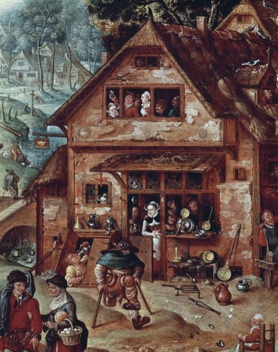 Taverne, detail van dorpsscène, schilderij door Hans Bol (1534-1593) door Hans Bol